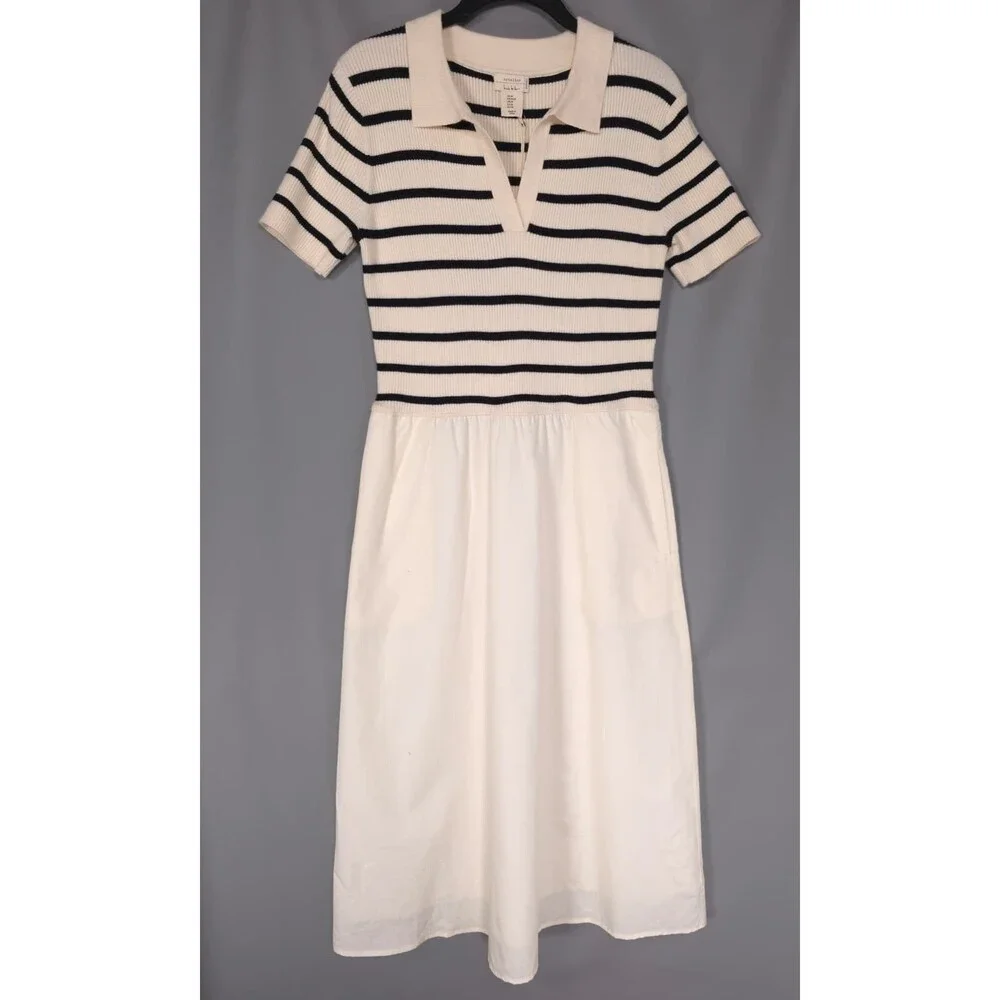 ARTELIER NICOLE MILLER Women's New LARGE Midi Dress Striped Polo Knit 006082